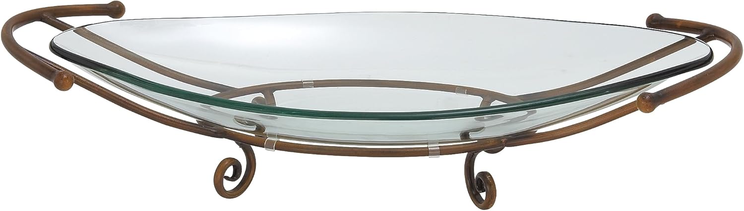 Deco 79 Tempered Glass Kitchen Serving Bowl with Copper Metal Base, 30" x 12" x 6", Clear