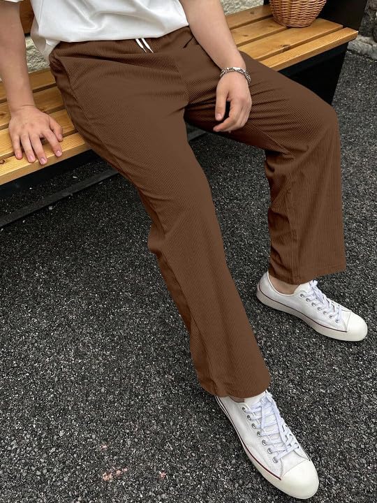 Image of Men's Comfortable Corduroy Pants | Relaxed Fit Stretch Waist Trousers for Everyday Wear Cream