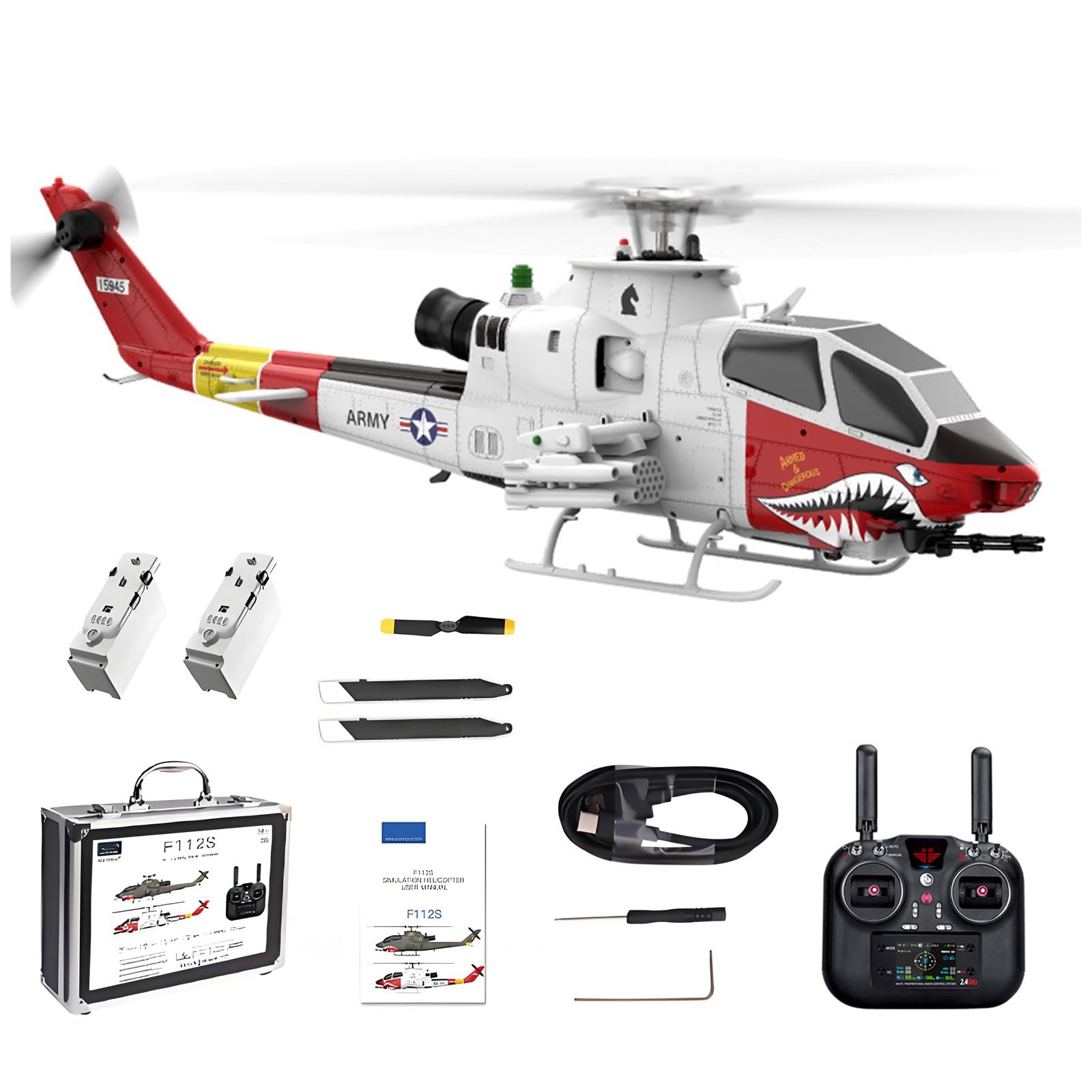 Elicottero radiocomandato elettrico brushless Flying Wolf GPS con volo di oltre 15 minuti doppia batteria custodia per il trasporto adatto ad adulti e principianti(White)
