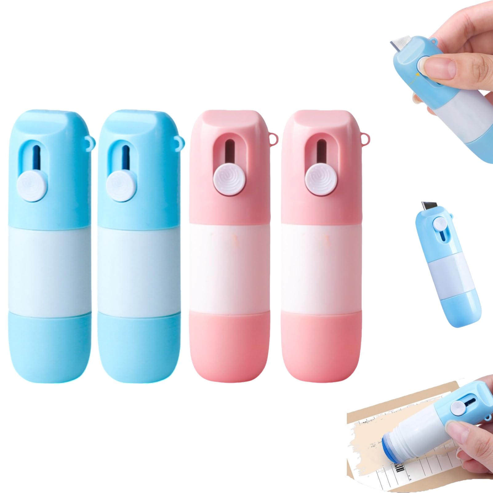 2-In-1 Thermal Paper Eraser And Box Cutter,2-In-1 Box Cutter & Thermal Paper Eraser Pen With 10ml Erasers,Privacy Wipe Box Cutters,One Smear Printed Text Covering For Labels,Addresses (Blue+Pink-4pcs)