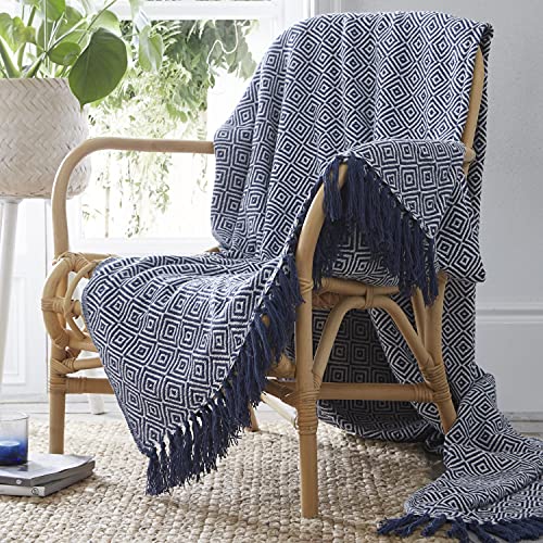 Portfollio 100% Chair Sofa Couch Bed Ascot Chevron 100% Coton Bleu Marine 130 x 170 cm, 130x170cm Cover