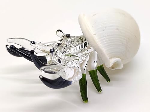 Miniatura 5 de Figuras en miniatura de cangrejo ermitaño de conchas marinas, animales de playa, arte de vidrio soplado a mano, arte de regalo coleccionable