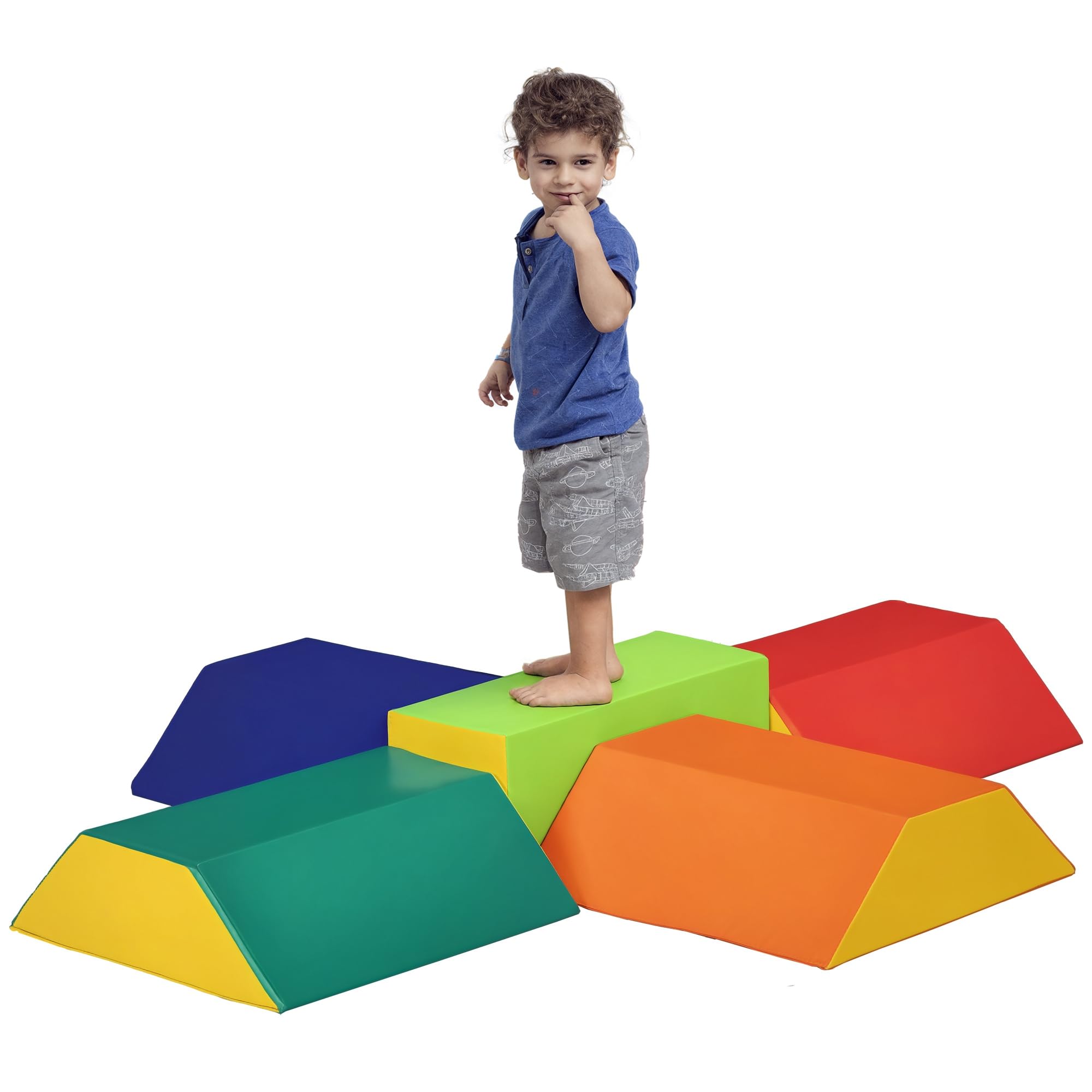HOMCOM Juego de 5 Bloques de Espuma para Niños de 12-36 Meses Juguetes de Construcción Juguete para Aprendizaje Infantil para Escalar y Gatear 48x19x48 cm Multicolor