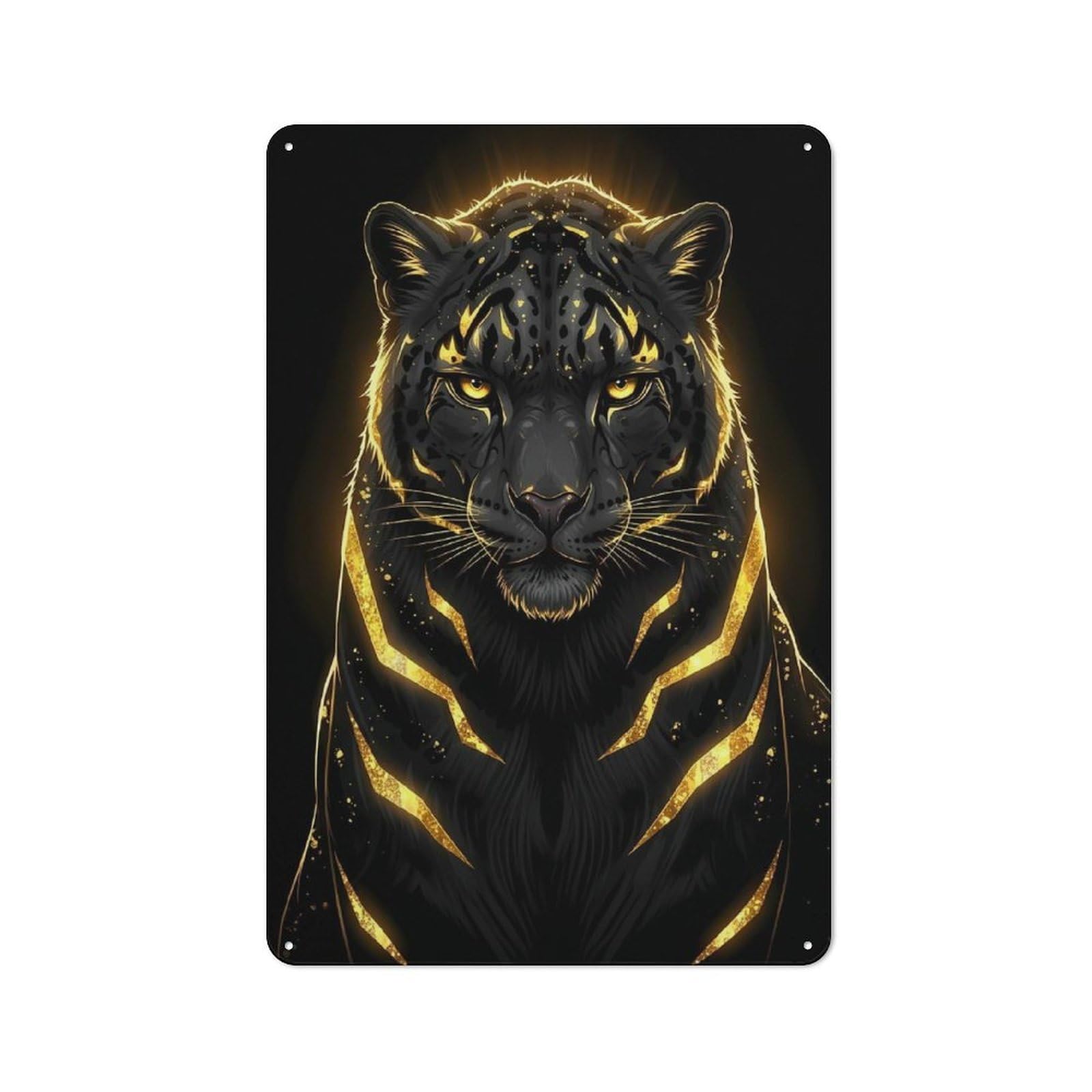 Junmoney Style-11 Golden Jaguar Portrait On Black Background Vintage Metal Plaque 30X20cm For Hobby Room Or Studio, Suited To Hobby Room Decor Fans