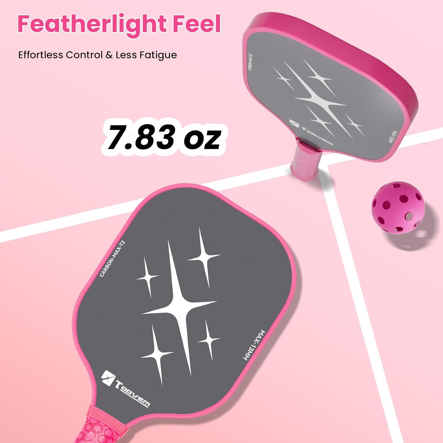 Toovem Carbon Fiber Pickleball Paddles – Lightweight 2 Sets T300 / 1 Set T700 Pickleball Paddle Carbon Fiber Racket, Pickle Ball Paddles Gifts with Bag & 4 Balls, for Beginner to Advanced Players - Image 6