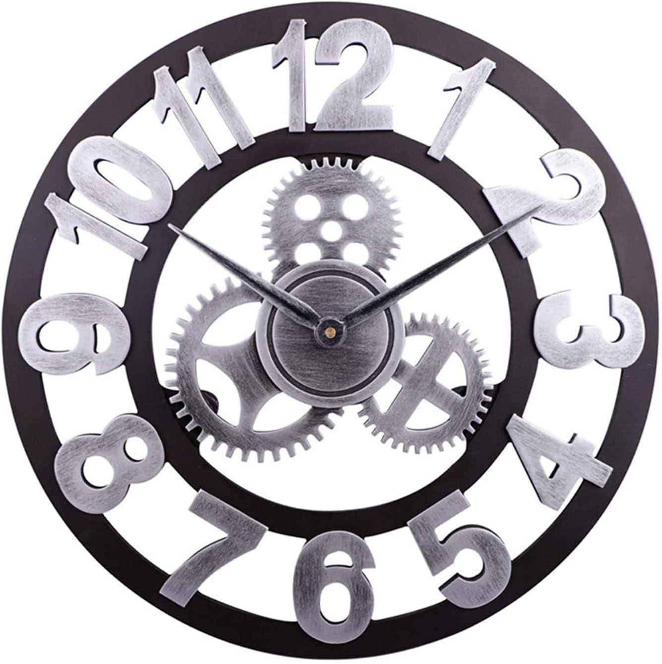 Wall clock Wall Clock,Outdoor Clock,Garden Clock,Outdoor Industrial European Style Wrought Iron Wall Clock, Skeleton Roman Numerals Gear Silence Clocks for Kitchen, Living Room, Bedroom, Office,