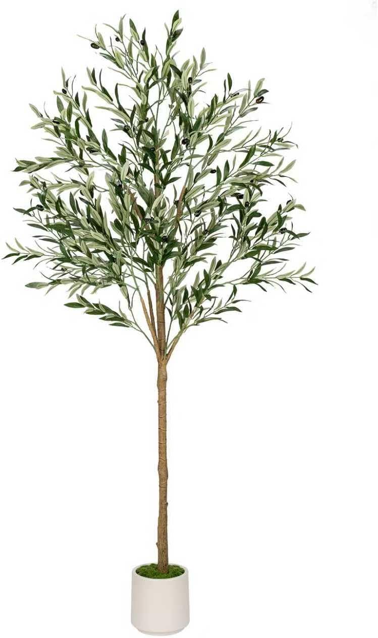 Artificial Olive Tree - Tall Indoor Faux Olive Tree with Planter & Basket, Realistc Fake Olive Tree with Fruits for Home Office Decor Living Roomi (6ft)