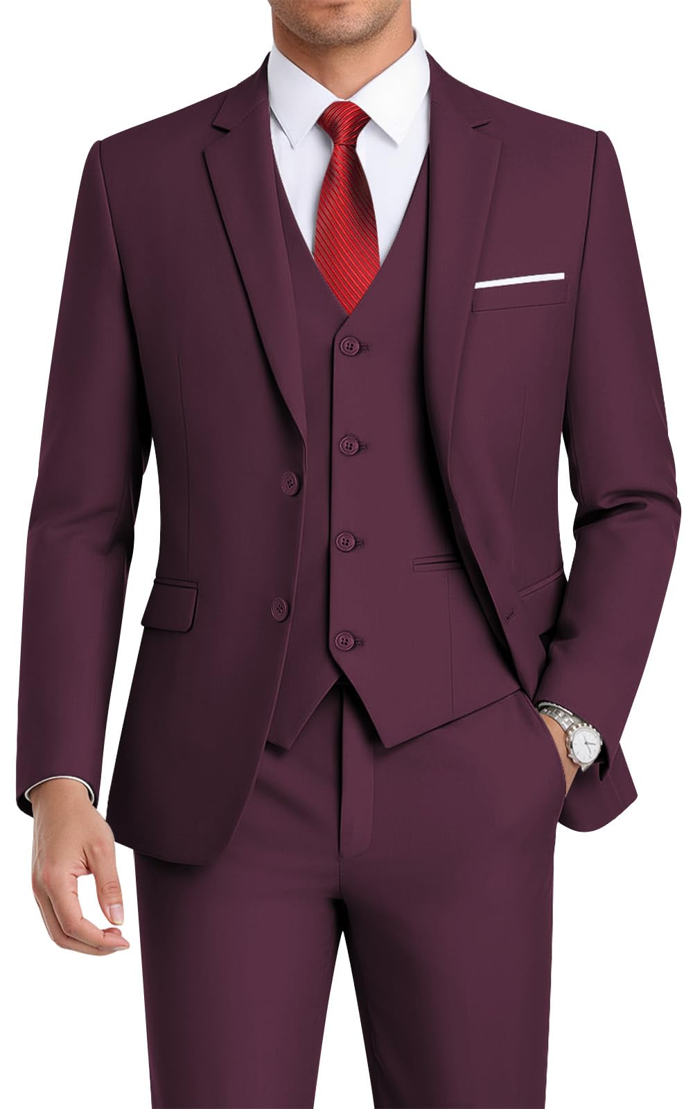 WEEN CHARM Men's 3-Piece Slim Fit Suit Set-2-Button Blazer,Vest & Pants-Formal Wedding,Prom,Party & Business Tuxedo