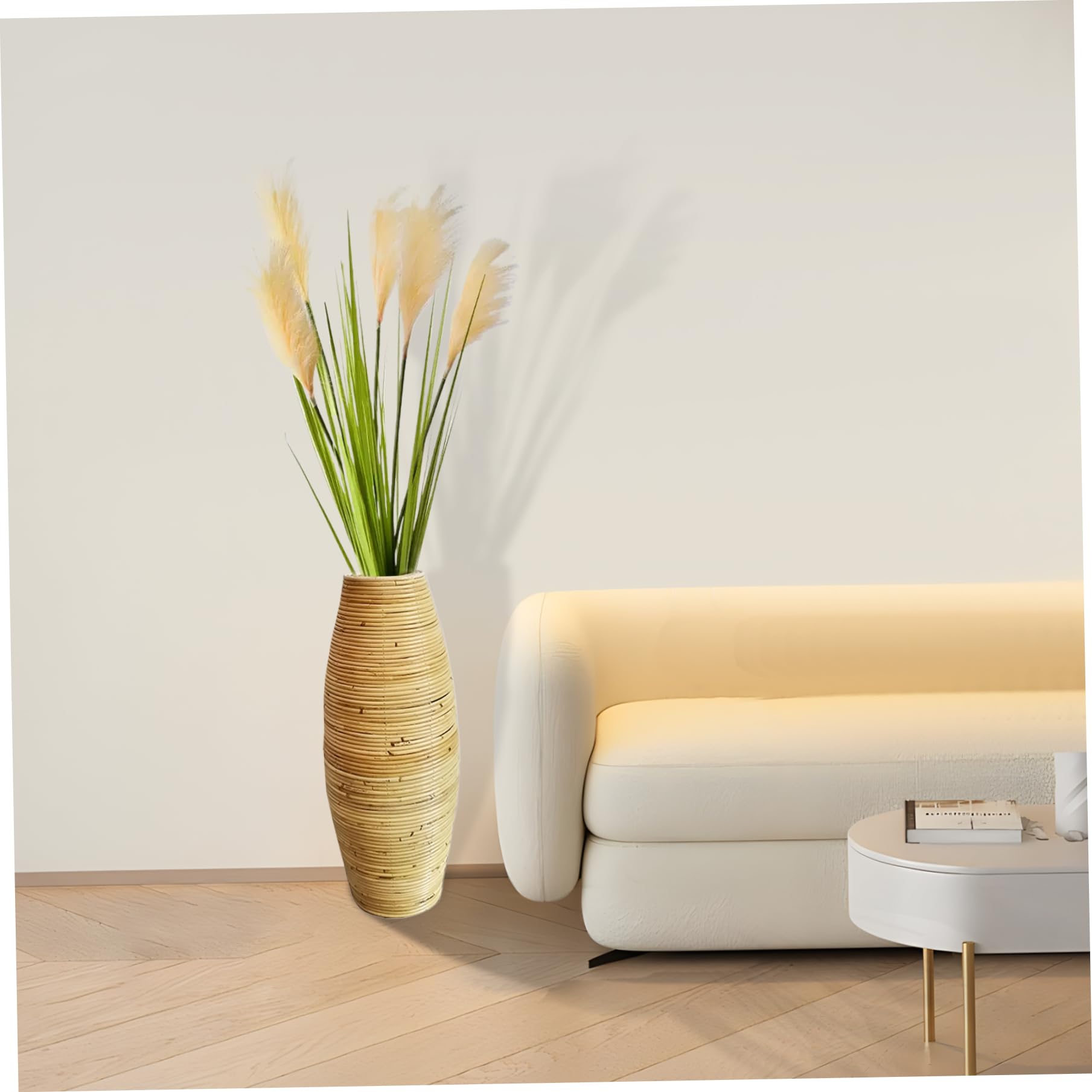 Jarrón de ratán de 50 cm de Alto para Suelo Soporte de Mimbre Tejido para decoración del hogar recipientes artísticos Decorativos de Flores secas de Pampas para estantería Centro de Mesa.