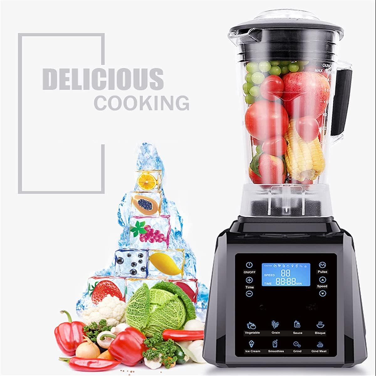 Fruit Juicer, Automatic Digital Touch Screen 2L Professional Blender Juicer High Power Food Processor Green Fruit Smoothie Home