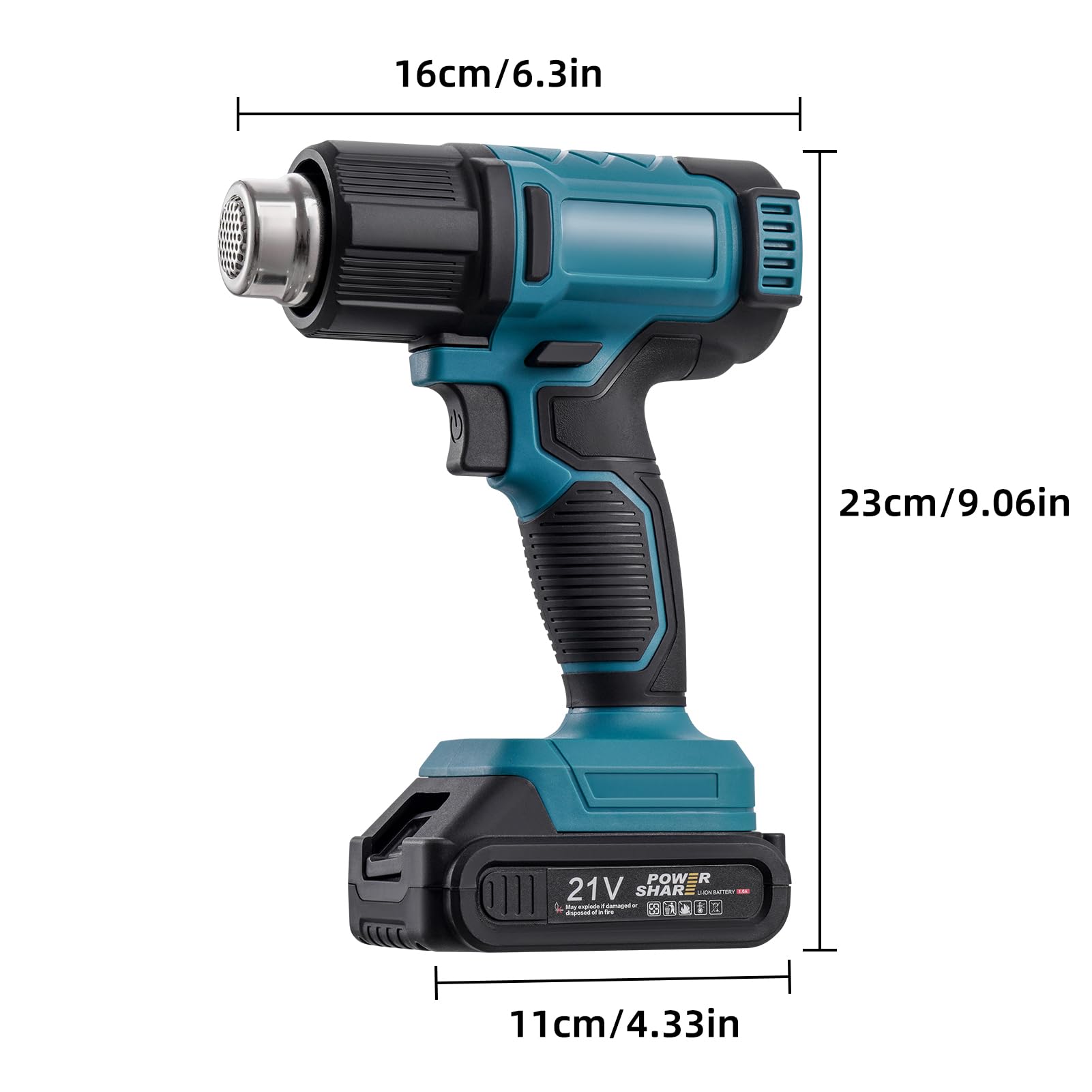 Akumulatorowa dmuchawa na gorące powietrze 21 V, 350 W, szybkie nagrzewanie do 550 ℃ | Zabezpieczenie przed przegrzaniem, 3 dysze, akumulator do opalarki do prac domowych, usuwanie lakieru, rozmrażanie rur