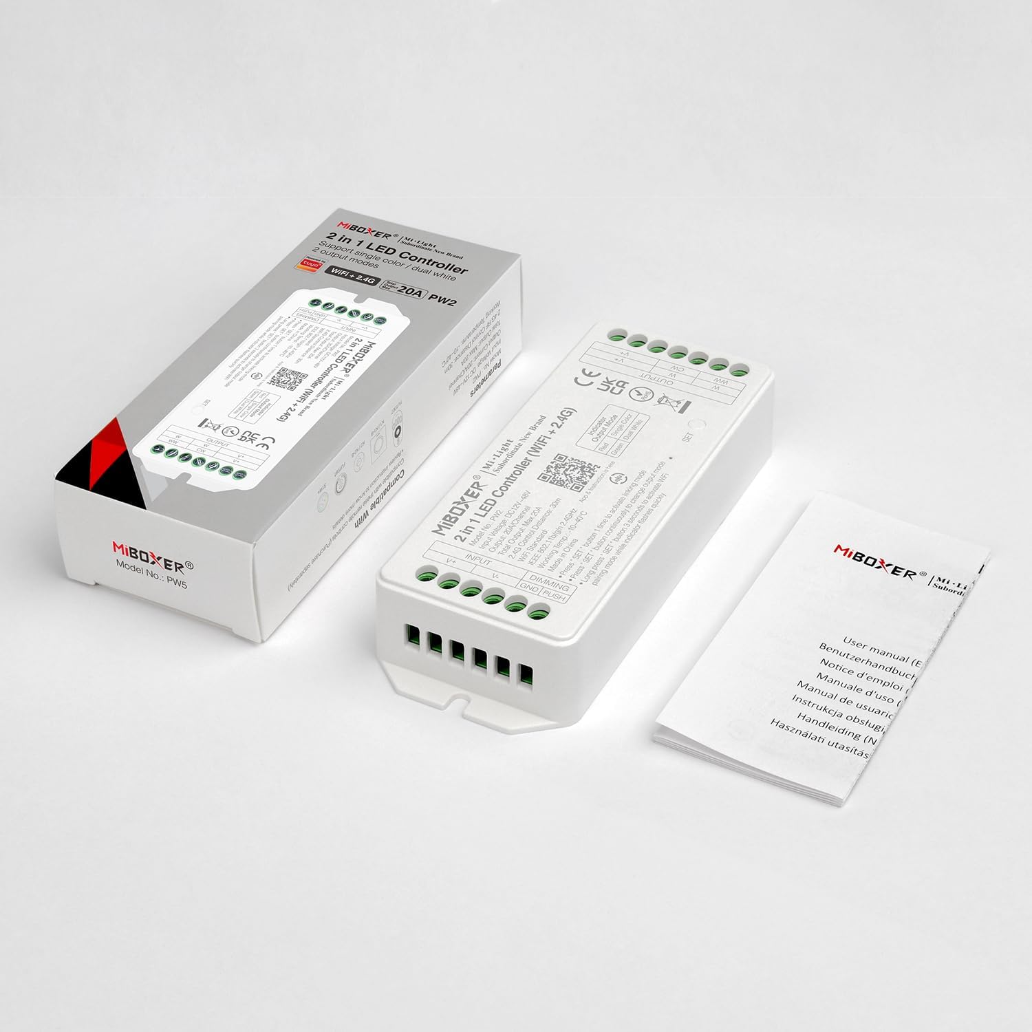 LGIDTECH PW2 2 in 1 High Power LED Strip Lights Controller Max Output 20A,Compatible with Tuya APP,Alexa Google Home Voice Control