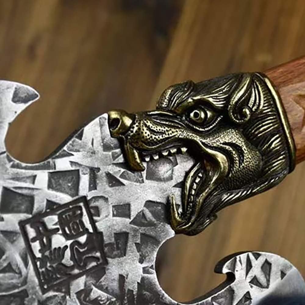 Meat Cleaver Knife, 10.6 Inch Hatchet Machete Hand Forged Big Bone Chopper 7Cr17MoV Stainless Steel Butcher Kitchen Knives Dragon Decor