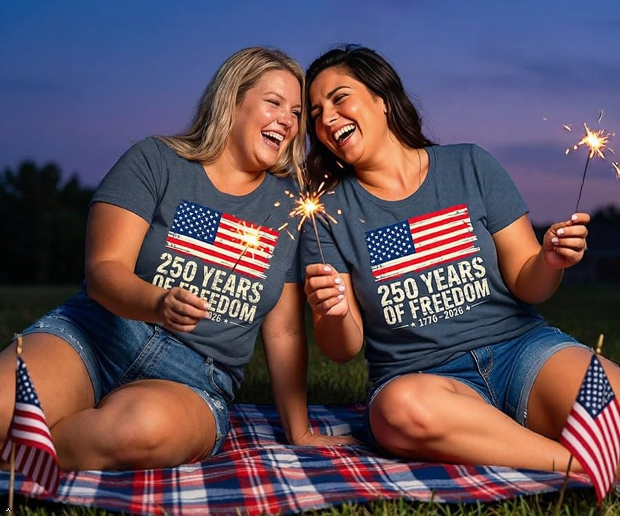 Image of ForHailey Women's 4th of July Patriotic Shirts Graphic Tees USA Shirt American Flag Short Sleeve Tunic Tops