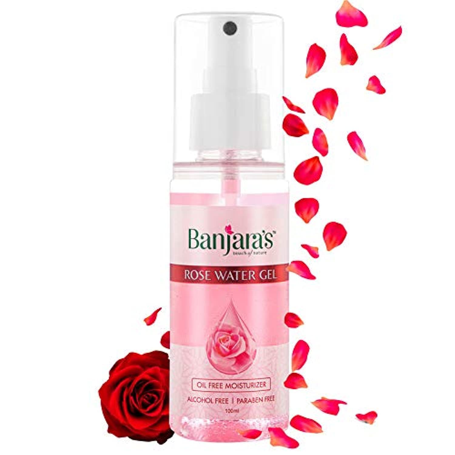 Banjara's Rose Water Gel | Oil Free Hydrating Spray Mist with Rose petal Extracts | Clears Impurities, maintains skin pH levels, Helps tighten pores | For Skin, Face,200 ml (100 ml X 2 Pack)