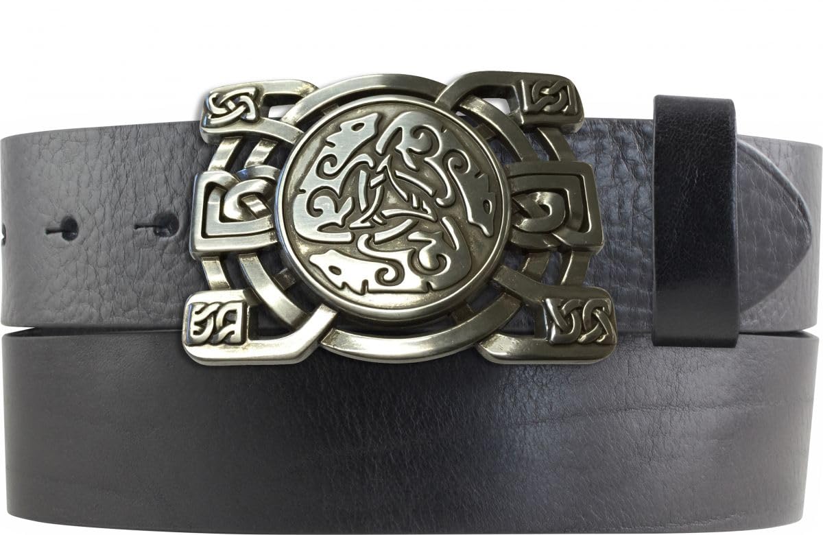 Ceinture en cuir de vachette avec fermoir celtique 40 mm | Ceinture en cuir avec boucle celtique pour homme et femme 4 cm | Ceinture en cuir avec boutons-pression 4 cm