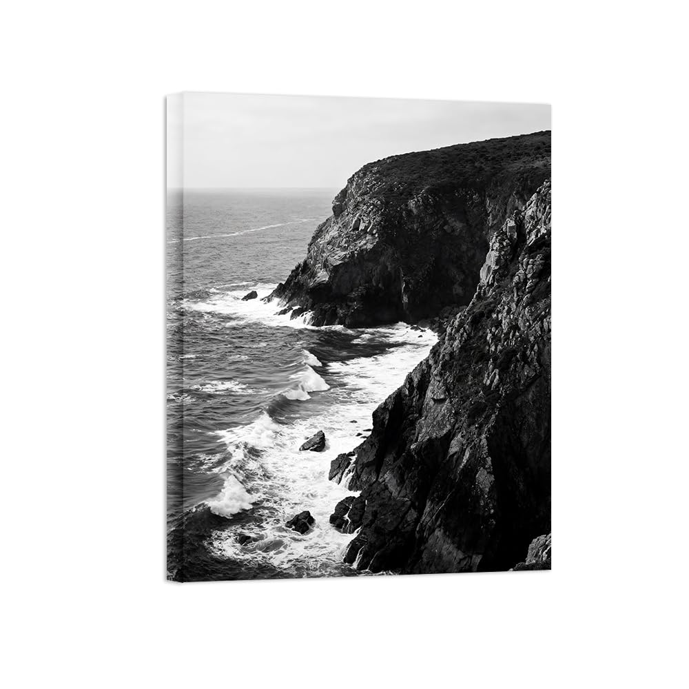 OZPWBVY Black White Landscape Wall Art. Sea Cliff. Picture 50x65cm Unframed
