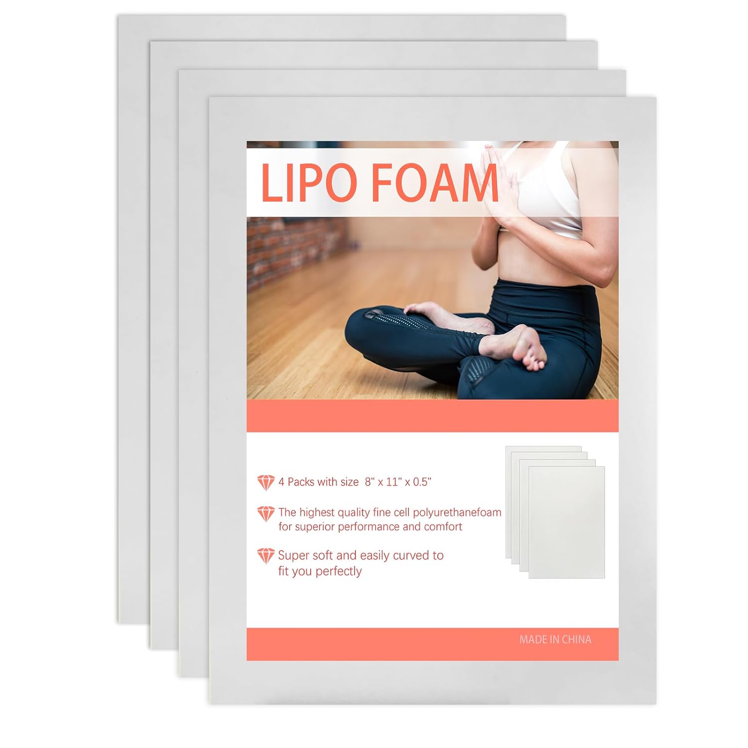 4 Pack Lipo Foam Pads Post Surgery Tummy Tuck for Lipo Recovery,Liposuction Surgery Foam Sheet for Recovery 8" X 11"