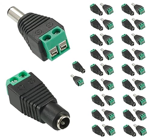 AVARTEK 20 Pairs 2.1 x 5.5mm Male Female 12V DC Power Jack Connector Adapter Plug for CCTV Security Camera LED Strips