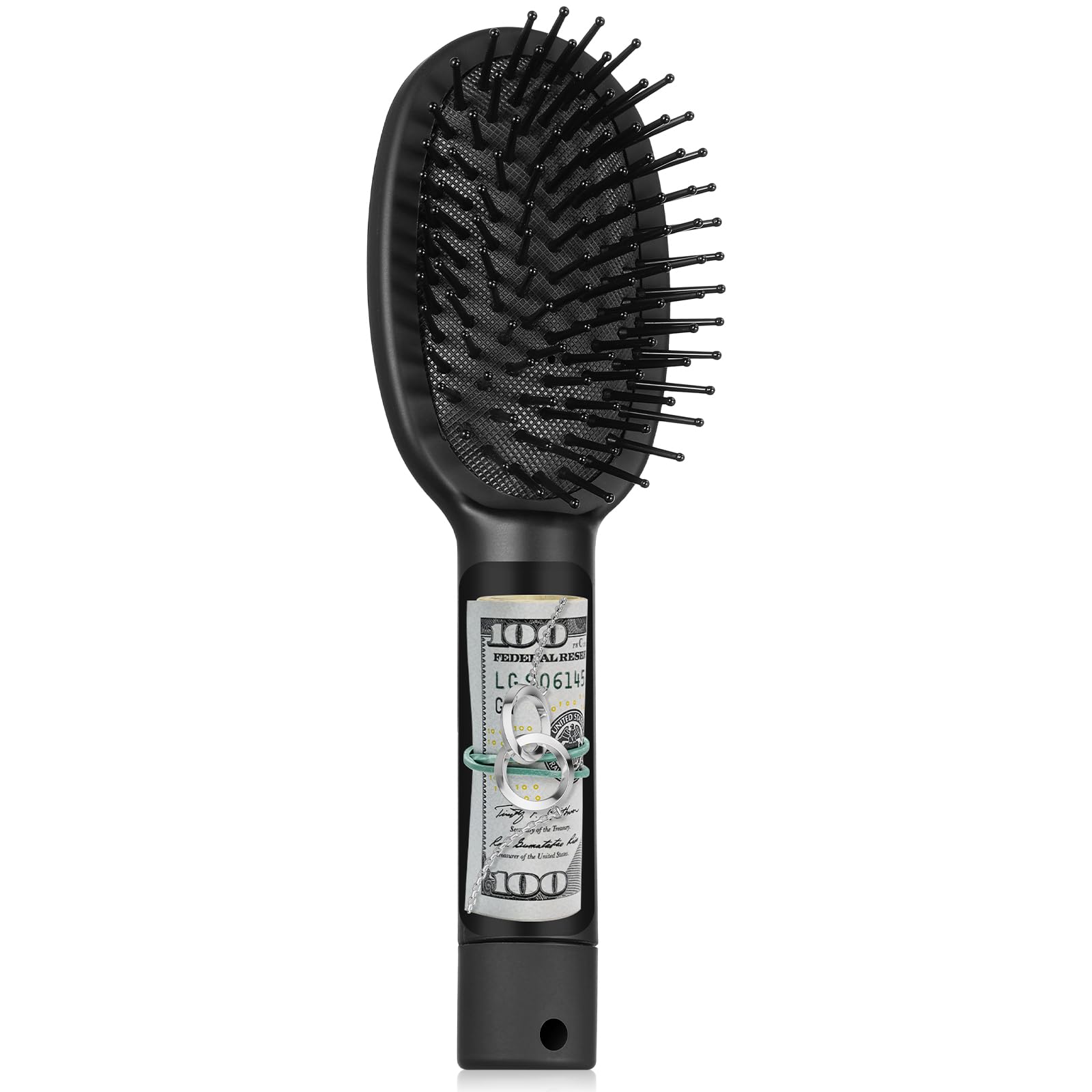 Brosse à cheveux cachette argent liquide compartiment secret mini clé et bijoux noir