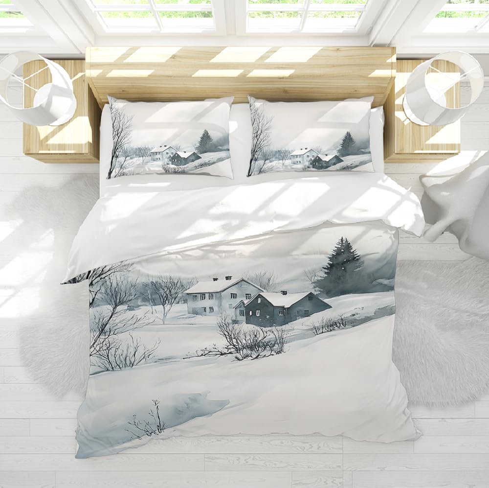 Housse de couette 260x240 cm noire et blanche avec 2 taies d'oreiller pour chambre moderne