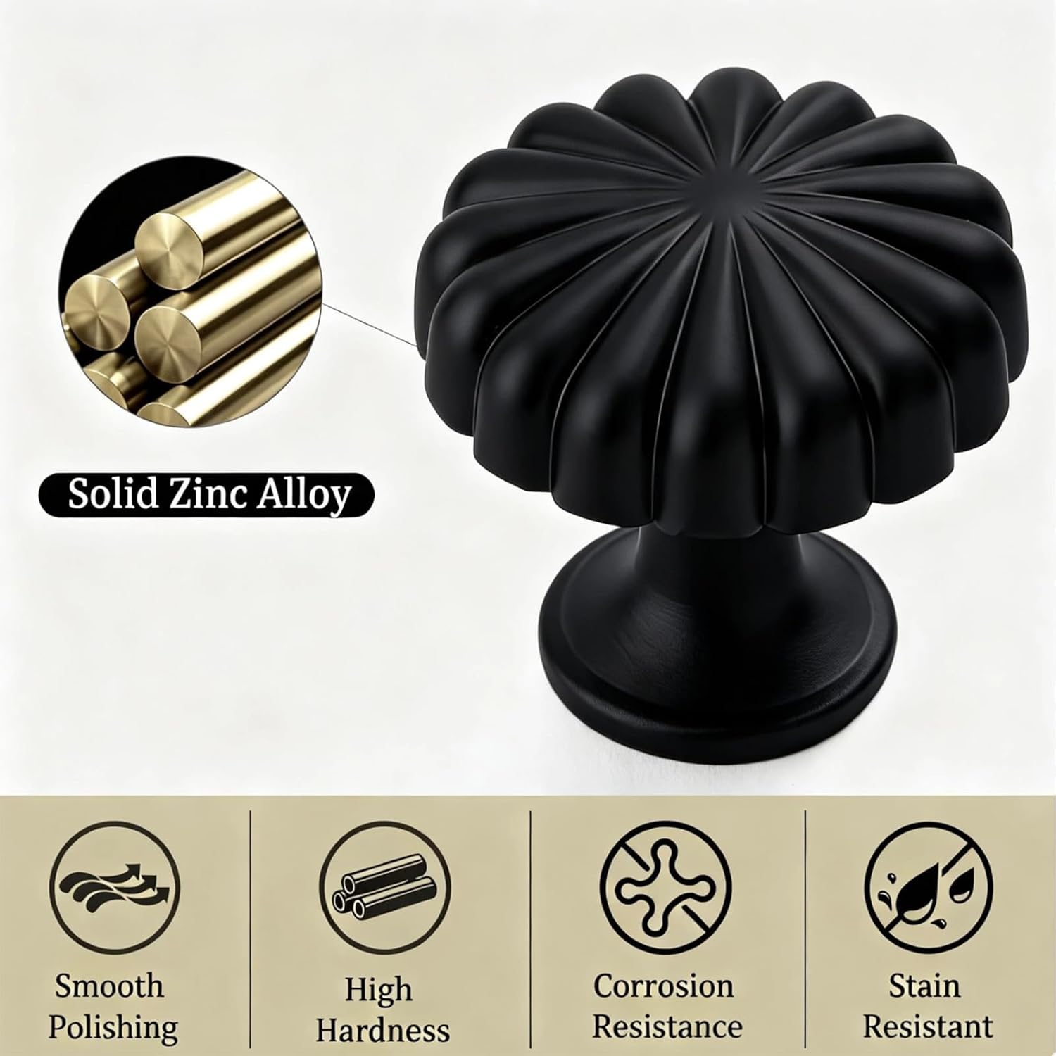 10-piece Matte Black Kitchen Knob Handles - Solid Drawer Pulls with Screws | 10 Pack Matte Black Vintage Cabinet Knobs, Zinc Alloy Drawer Pulls Handles for Kitchen Cabinets & Wardrobe Drawers