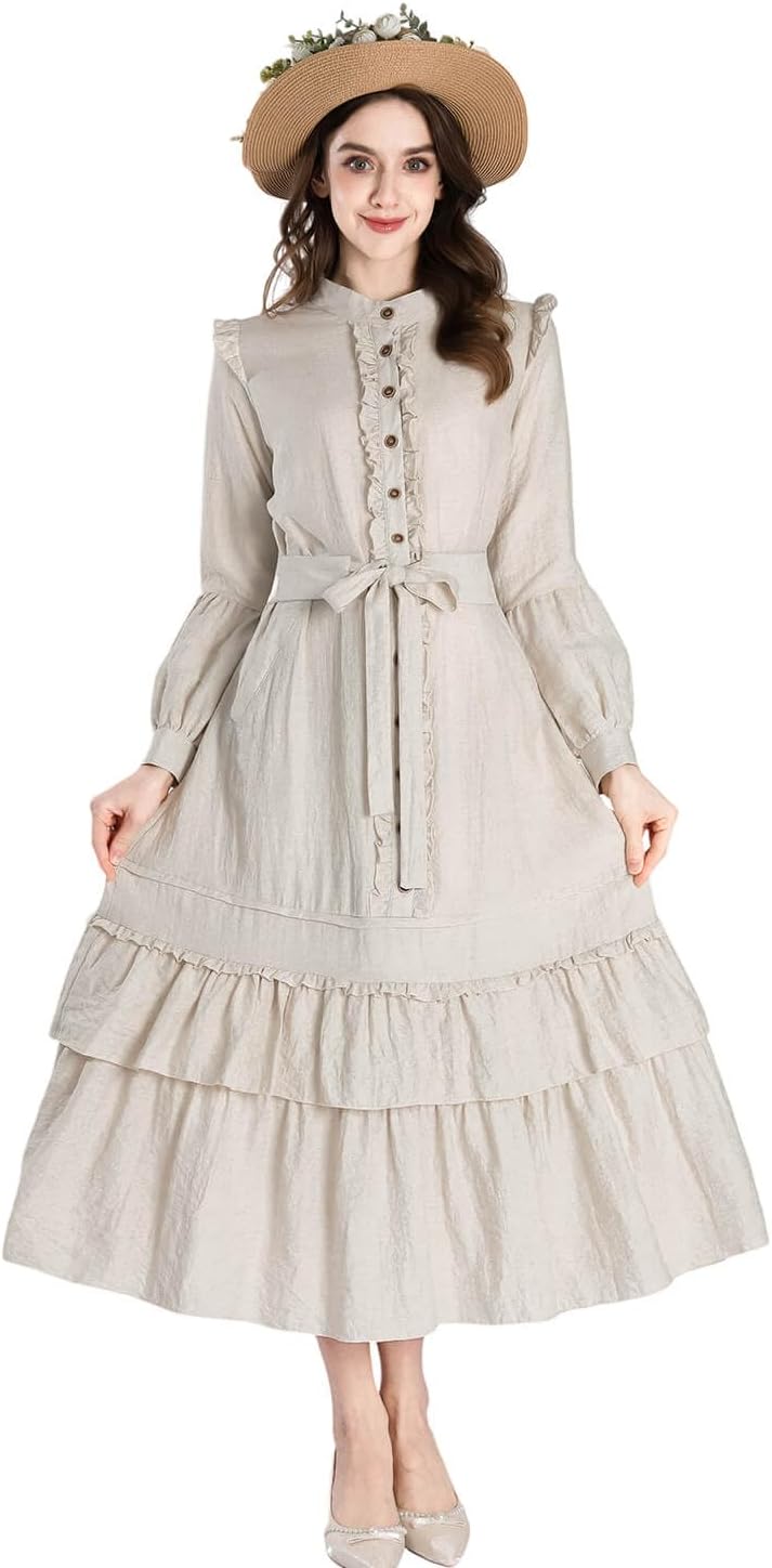 Nuoqi Victorian Dress for Women Renaissance Dress Long Sleeve 1800s Edwardian Costume