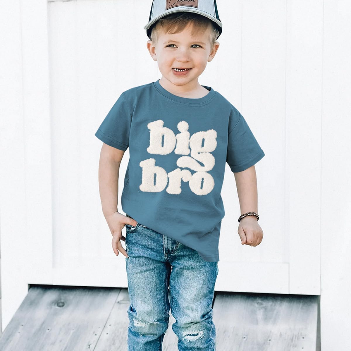 SOFEON Big Brother Shirt Toddler Baby Boy Big Bro Chenille Patch Letter T-Shirt Announcement Tees Summer Short Sleeve Top - Image 2