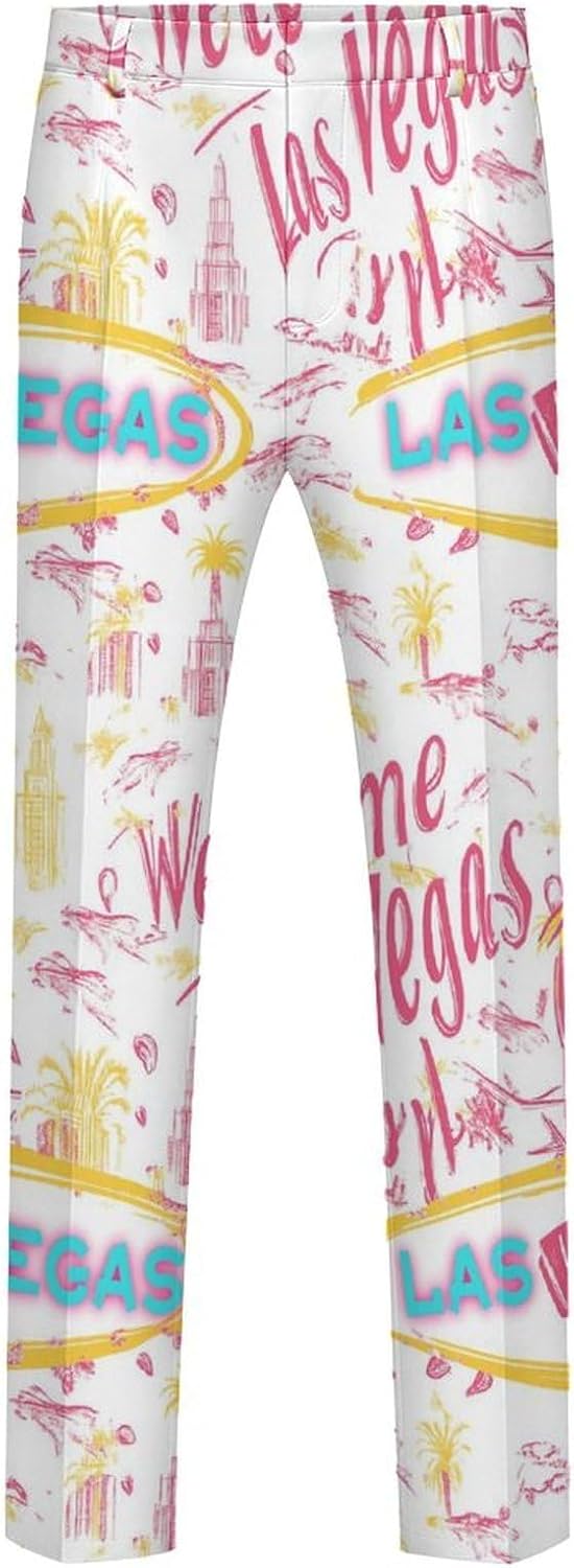 Welcome Las Vegas Men's Classic Fit Suit Pants Straight Leg Design Printed Trousers