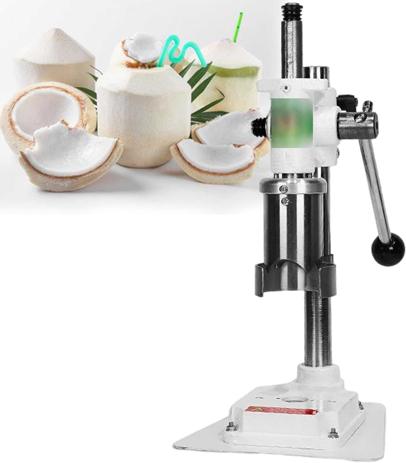 6cm ココナッツ穴開けツール、手動ココナッツ穴開け機、若い/柔らかいココナッツ用、厚い金属ベース付き、ホワイト