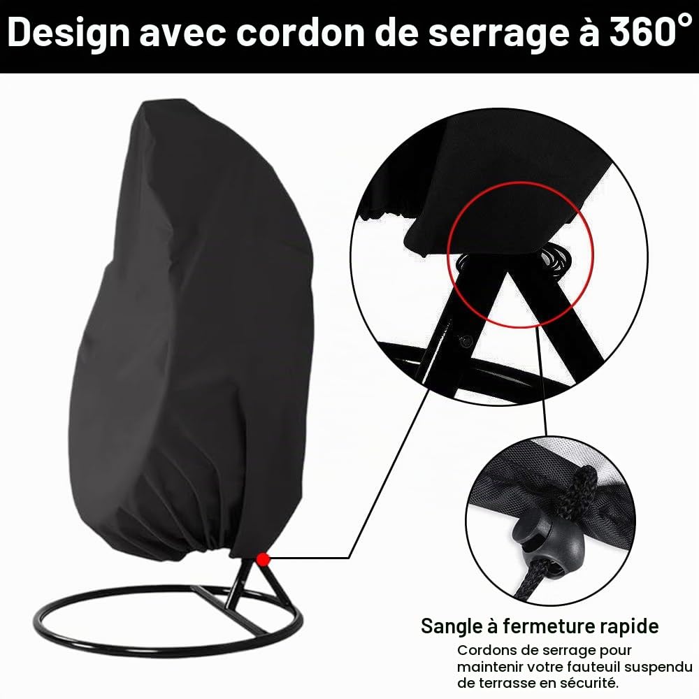 ENEN Housse de Chaise Suspendue Imperméable, Housse Oeuf Suspendu Extérieur 210D Oxford-Tissu, Anti-UV et Coupe-Vent Housse Fauteuil Suspendu pour Jardin Patio (Beige,190x115cm)