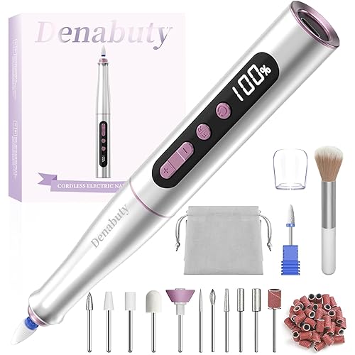 Cordless Electric Nail Drill Machine, 13 in 1 Nail File Kit 35000RPM Professional Portable Rechargeable E File for Acrylic Polish Gel Removal Manicure Pedicure Set with 5 Speeds DN-2402