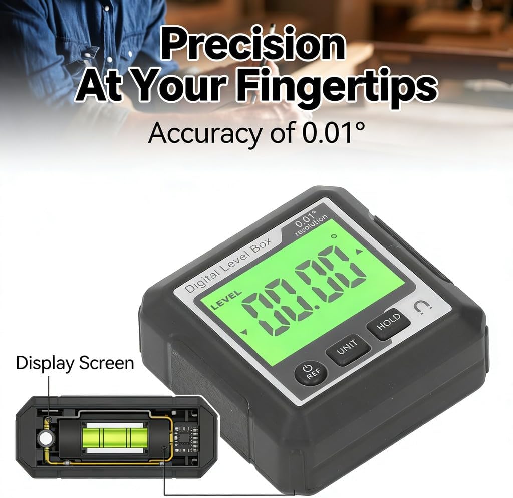 Digital Level Box Magnetic Protractor Angle, Portable Inclinometer Orange White - Easy Mode Switch, Multi Use for Woodworking Construction (Black and White)