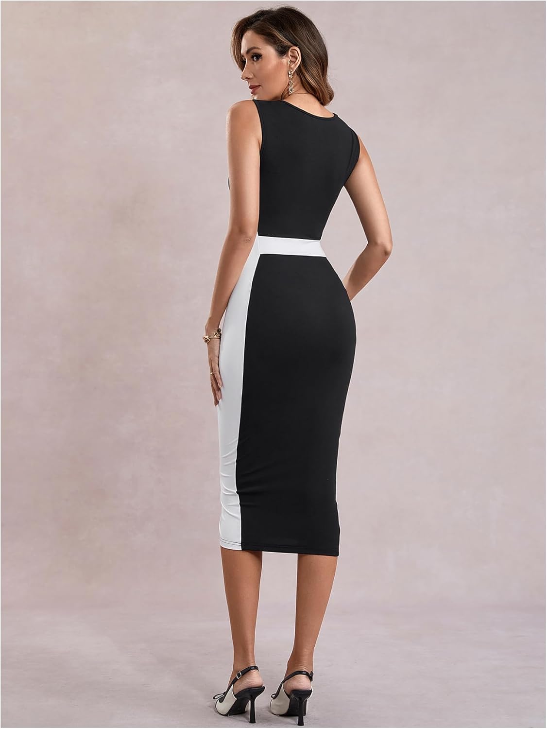 GORGLITTER Women's Color Block Sleeveless Bodycon Midi Dress Square Neck Business Casual Summer Tank Dresses 2025 - Image 3