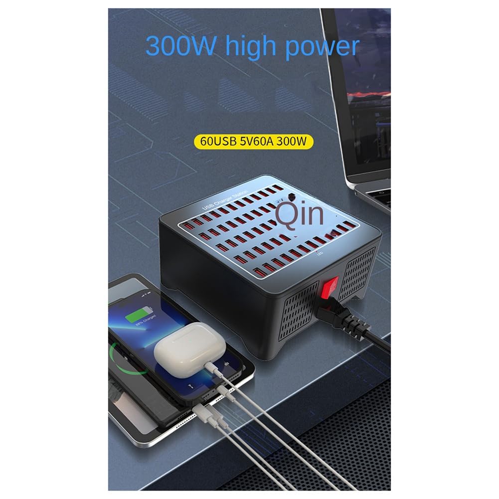 Estación de carga USB de 300 W 60 con múltiples puertos, base, múltiples cargadores USB, adaptador concentrador para ordenador, teléfono, cámara, enchufe de la UE, duradero, fácil