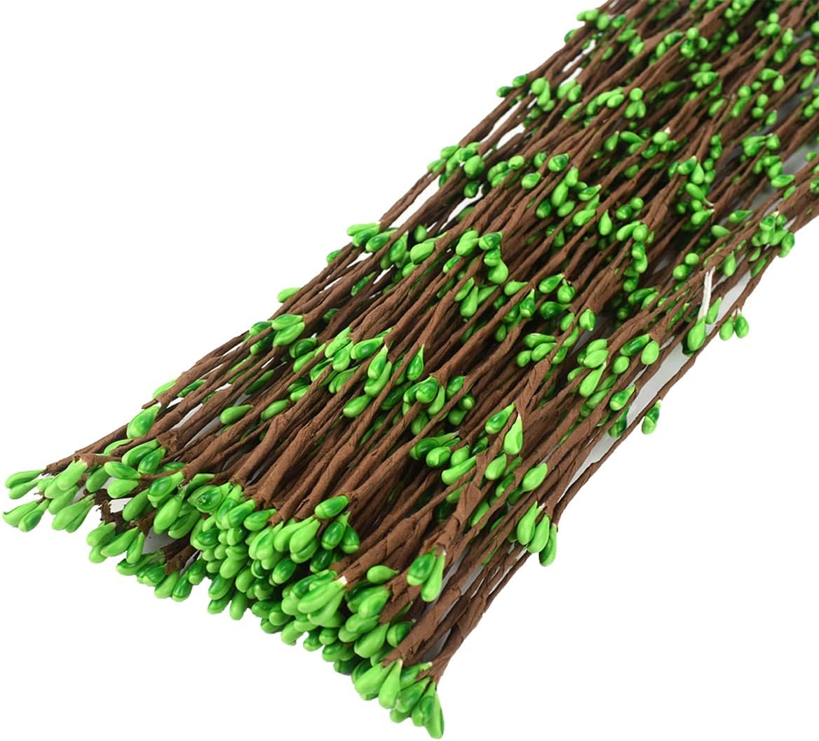 100pcs Floral Wire with Flower Bud 40cm(15.75") Iron Wire for Artificial Flowers DIY Wreath Decorative Branches,Green