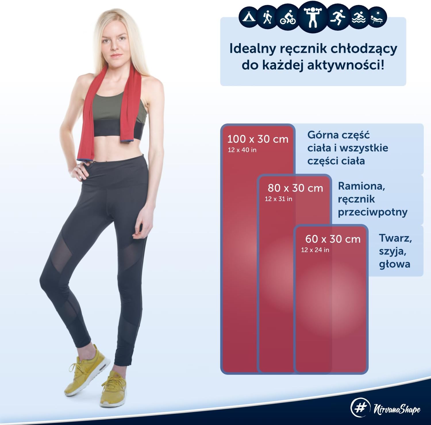 NirvanaShape ® Охлаждающая салфетка с быстрым охлаждающим эффектом | Ультралегкое охлаждающее полотенце, подавляющее запахи | Идеально подходит для спорта и отдыха | Бег, силовые тренировки, йога, гольф, походы и кемпинг