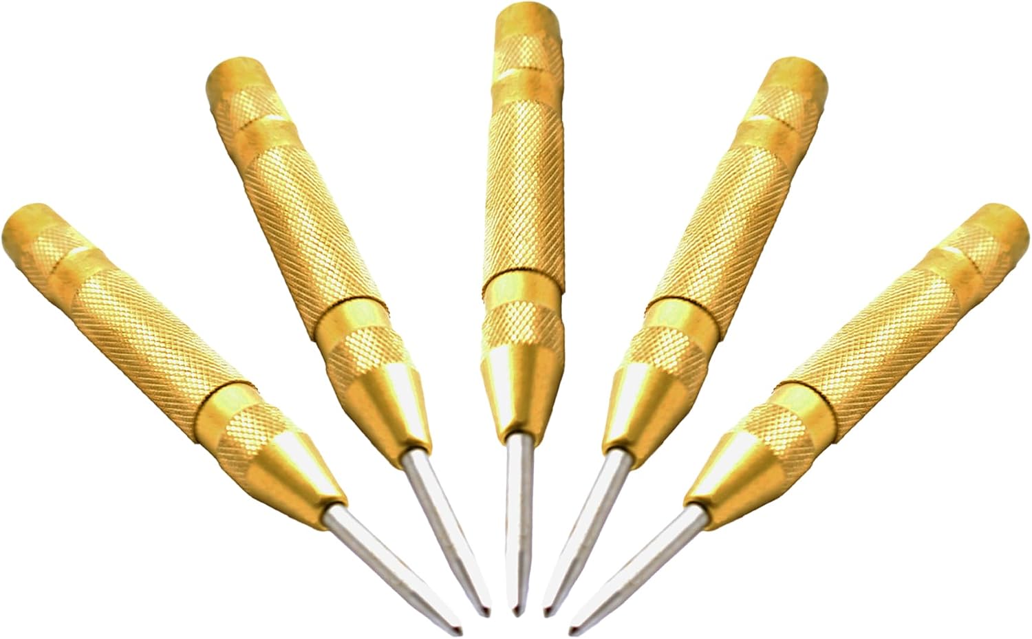 TMAX 5 pc Heavy Duty Automatic Center Punch, 5 Inch Premium Steel Spring Loaded Automatic Center Hole Punch for Metel, Plastics, Wood, Glass