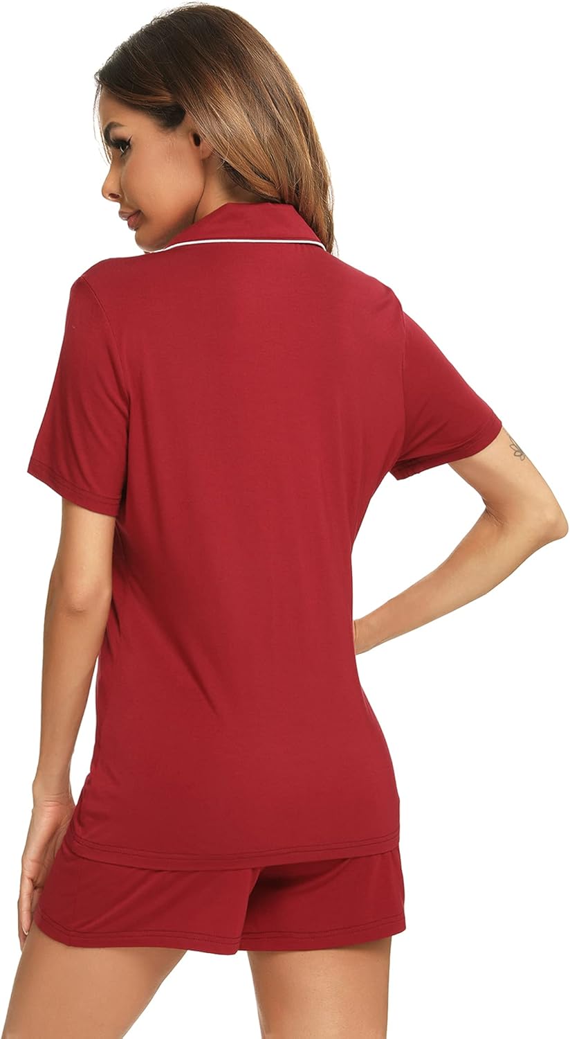 Womens Pajama Set Short Sleeve Button Down Pjs Soft 2 Piece Classic Sleepwear - Image 4