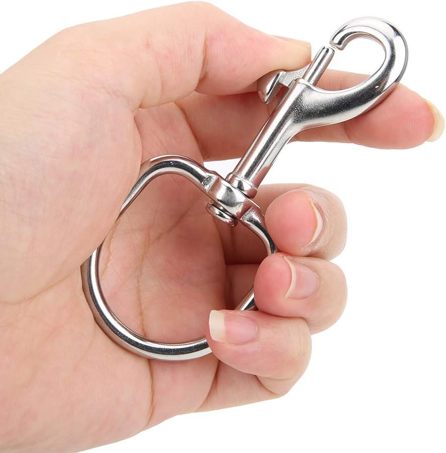 RiToEasysports Stainless Steel Single Head Hook, Large D Snap Hook for Diving Accessory, 360 Degree Free Rotation, Waterproof Rust Proof with Smooth Polished Surface