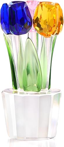 Figura colorida de flores de tulipán de cristal, regalos coleccionables para mujeres, ramo de flores de tulipán de cristal, regalos para esposa,
