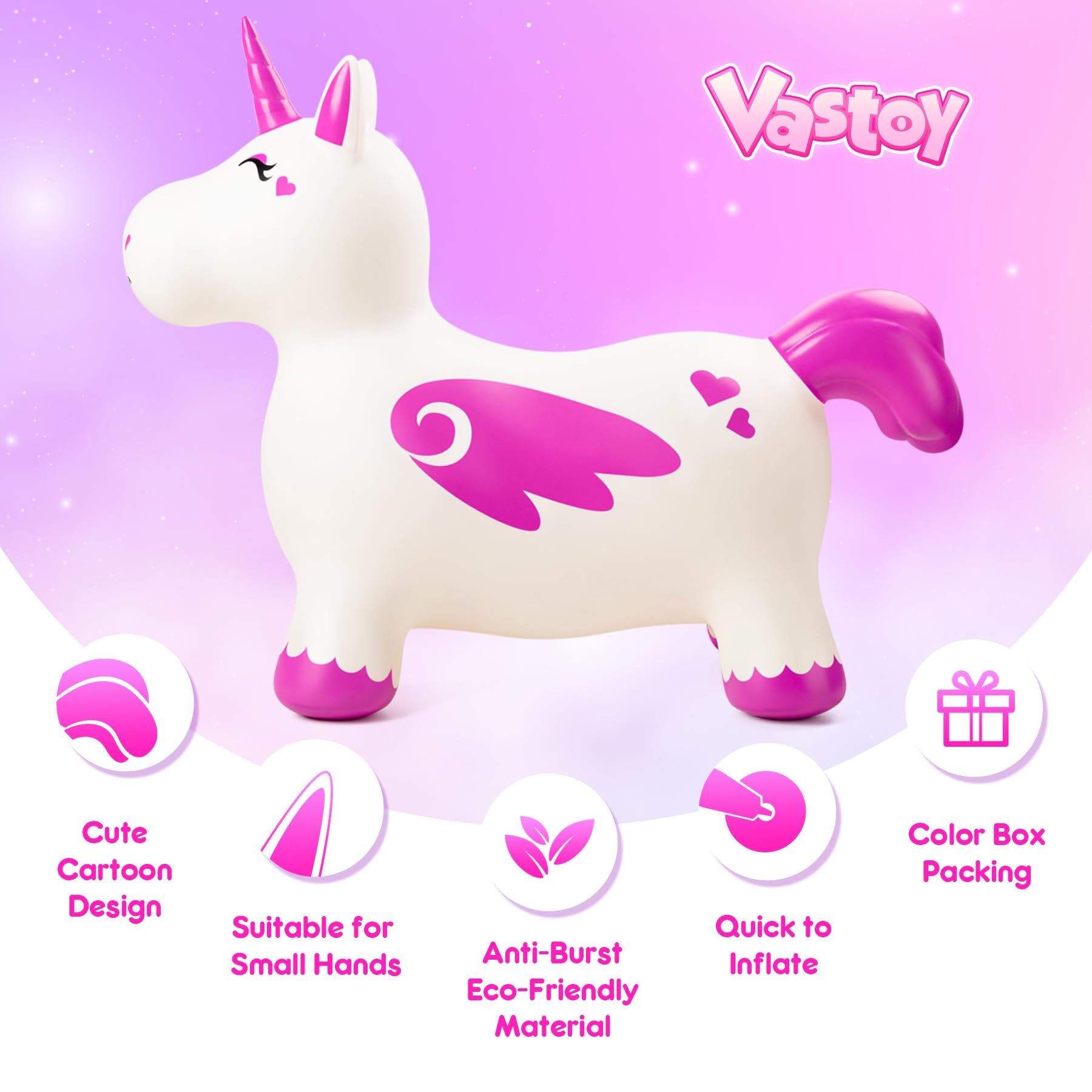 Vastoy Animal Hopper for Kids 2-6 Years, Bouncy Unicorn, Ride-On Toy with Hand Pump - Image 3