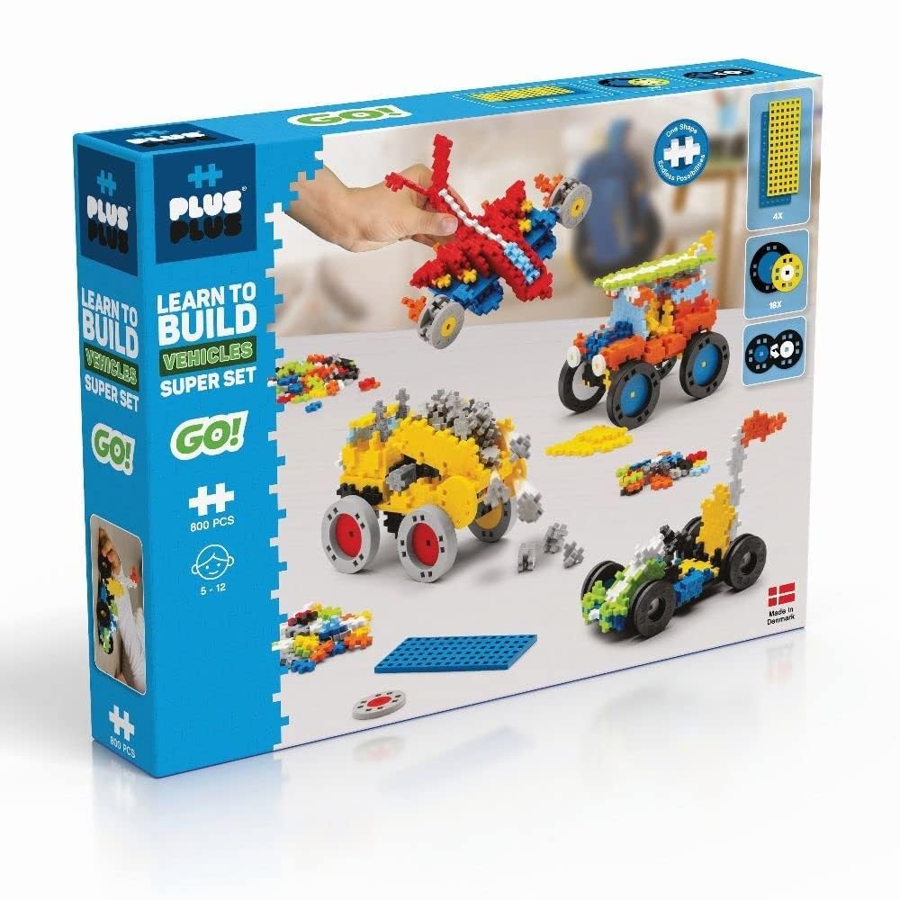 Plus-Plus 9607016 Kreativ-Bausteine, Learn to Build Fahrzeuge-Set, Konstruktionsspielzeug, PlusPlus Go, 800 Teile, Basic