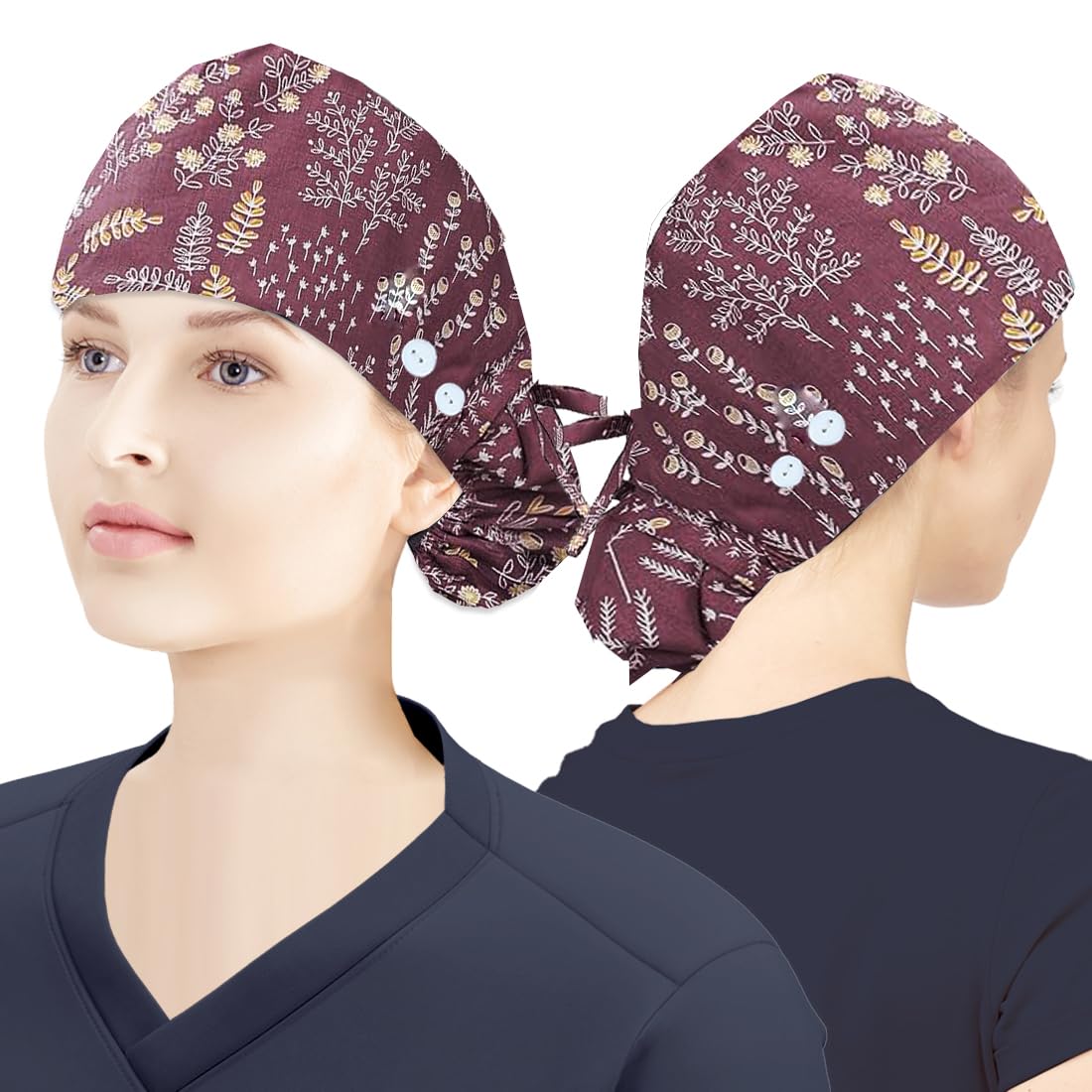 ATHPIK Satin-Lined Surgical Scrub Caps for Nurses/Doctors with Long Hair –Breathable Cotton Surgeon Cap for Healthcare Professionals?Black/Little Pink Rose