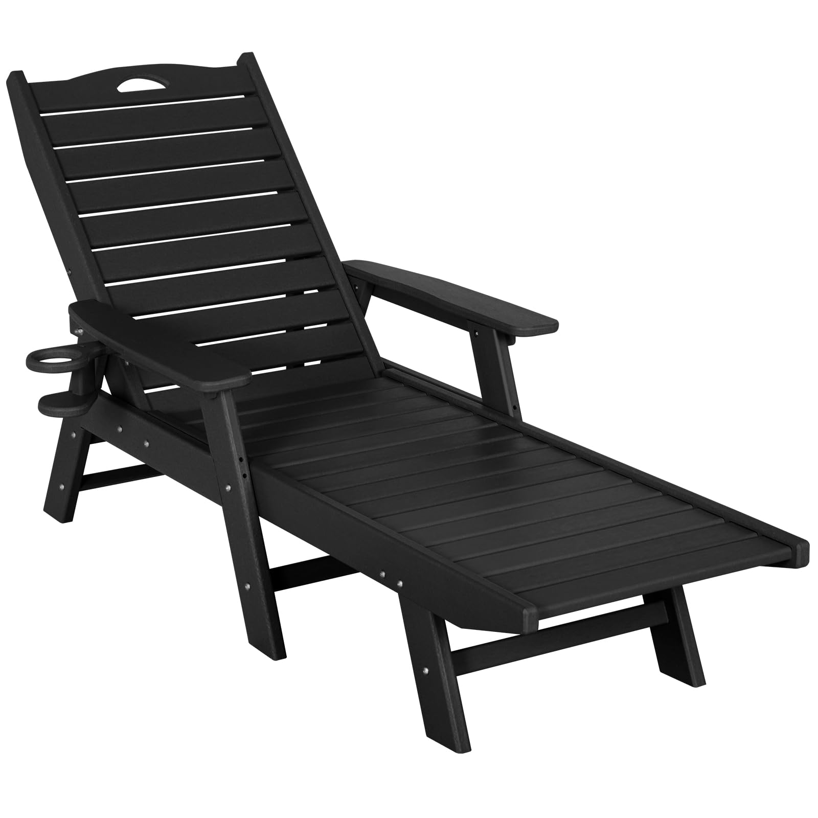 nalone Chaise Lounge Outdoor with 5-Position Adjustable Backrest, HDPE Lounge Chair for Outside Supports Up to 400 LBS, Pool Lounge Chairs for Patio Poolside Deck Beach Backyard (Black)