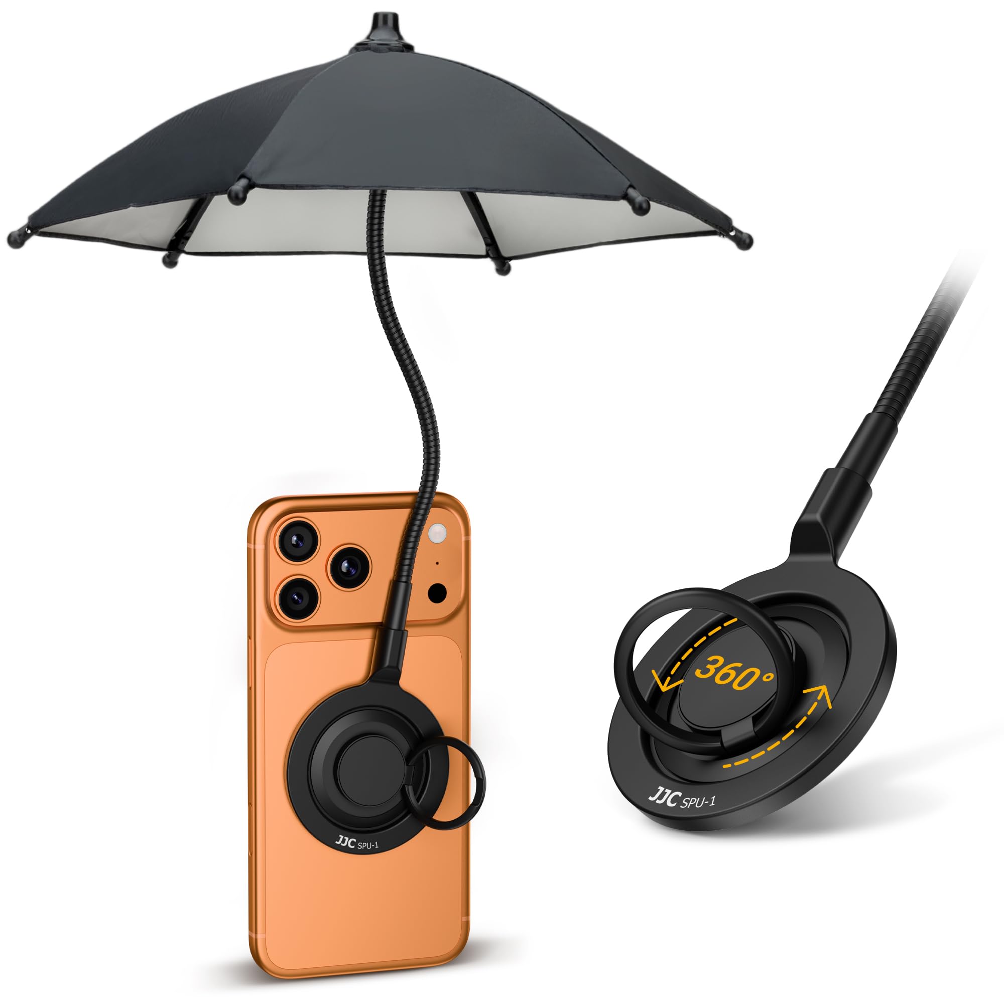 Kiorafoto Parapluie pour téléphone portable avec revêtement anti-UV noir, protection UV UPF 45+, pare-soleil pour téléphone portable pour iPhone17/16/15/14/13