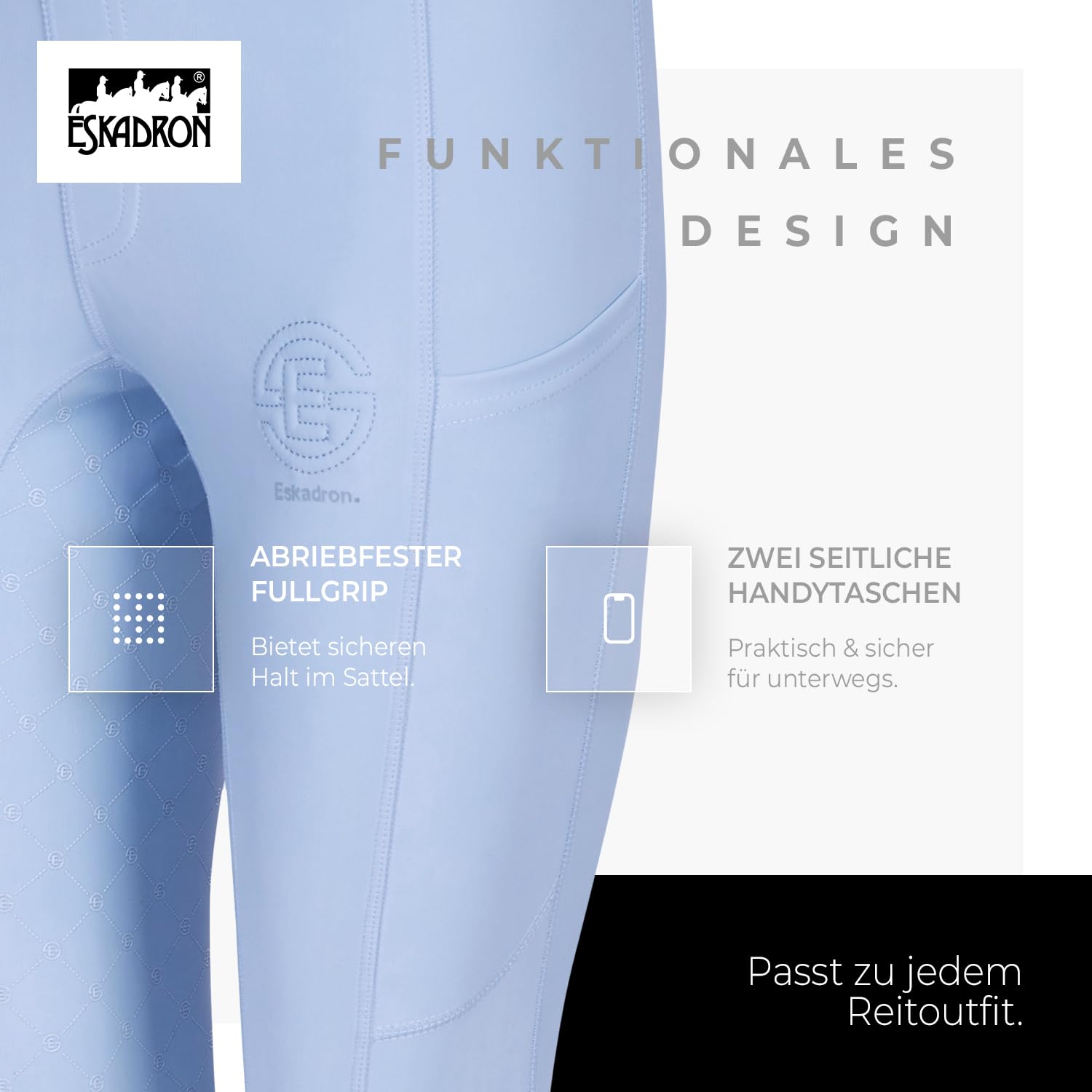 Eskadron Reithose Riding Tight PRO | Reithose Fullgrip | Sommerreithose leicht & atmungsaktiv | Reitleggings mit Handytaschen | Widerstandsfähige Reiterhose