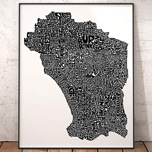 Los Angeles Neighborhood Map Art Print, Signed Print From My Original Hand-Drawn Typography Map Art Series, Los Angeles California Art Print #TOP6