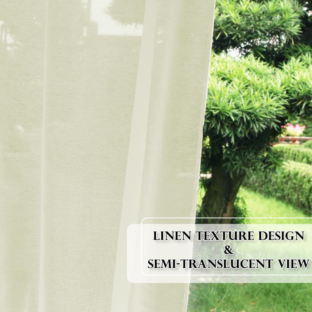 RYB HOME Outdoor Sheer Curtains for Patio Waterproof, 2 Panels Sheer Curtains for Porch, Gazebo, Pergola, Light-Filtering Indoor for Living Room Bedroom, W54 x L84, 2 Panels, Light Beige
