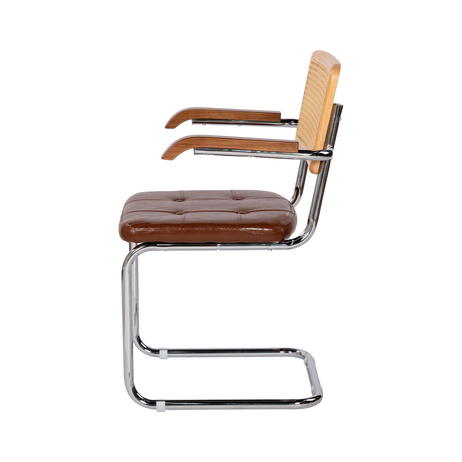 EGGREE Pack de 2 Sillas de Comedor de Ratán con Reposabrazos y Estructura de Hierro Galvanizado, Sillas Tapizadas en PU para Salas de Reuniones, Oficinas y Comedores, G02-Marrón
